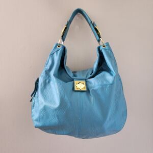 Turquoise gold fold over slouch shoulder bag purse
